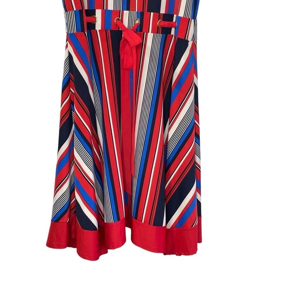 Wrapper Multicolor Striped Dress size L. Ribbon sash, Stretchy, July 4th - Picture 5 of 10